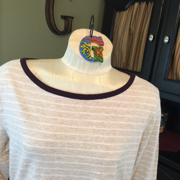 Banana Republic Tan/White Stripe T-Shirt Size L - Picture 2 of 5